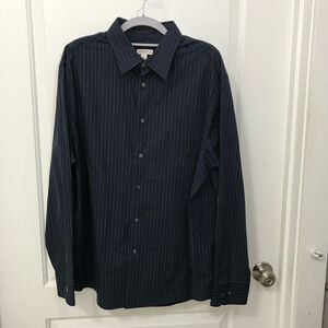 Merona Men’s Long Sleeve Button Dress Shirt Dark Blue with Stripes Size Lg